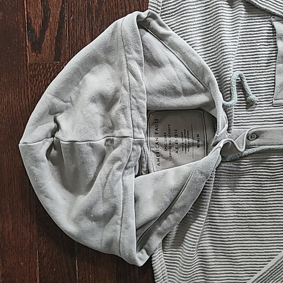 American Eagle Sage Green Ribbed Knit Button-up Cropped Hoodie Shacket Wmns M - Picture 2 of 14